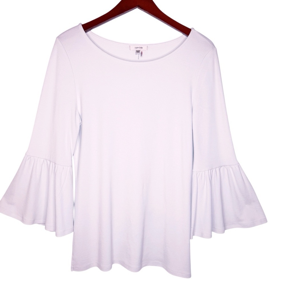 TYLER BOE Soft Knit Pleated Bell Sleeve Top Size Medium in Palest Blue